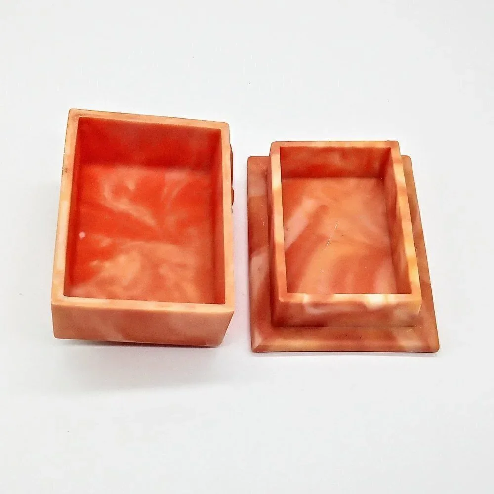Hand-Carved Incolay Rose Stone Covered Box